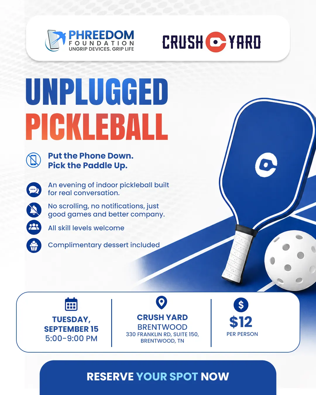 Pickleball paddles and ball on an indoor court